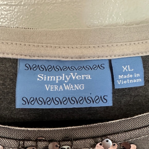 Vera Wang Elegant Sequin Embellished Long Sleeve Top - Picture 2 of 7